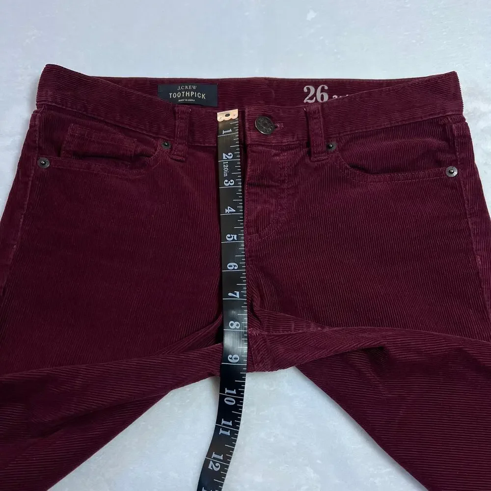 J. Crew Toothpick Corduroy Ankle Pants Size 26 Holidays Preppy Y2K Hipster Boho